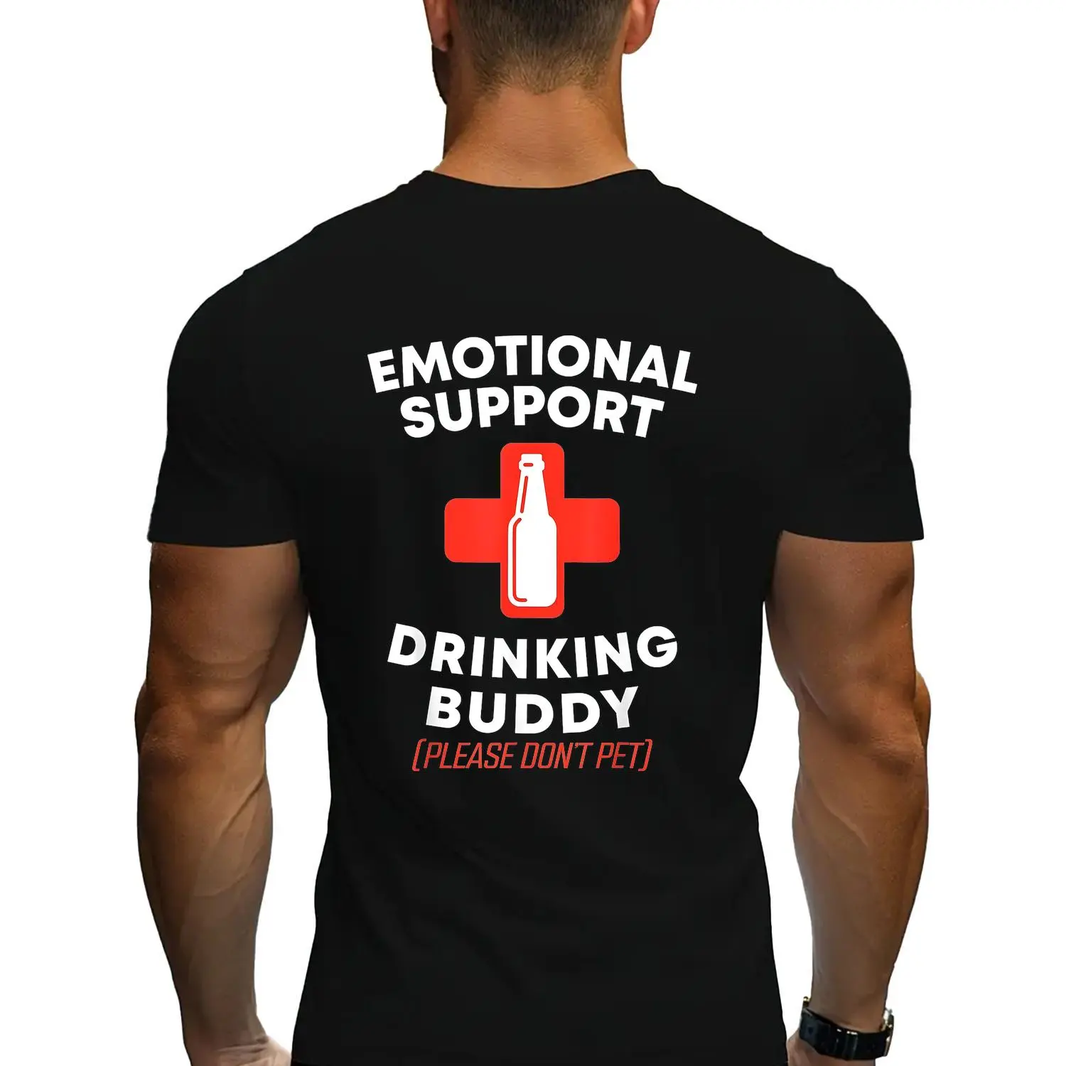 Men's Short-Sleeve Casual Streetwear T-Shirt, Menswear Emotional Support Drinking Buddy Funny Top