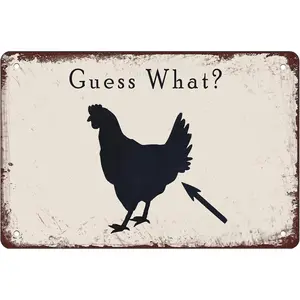 Guess What Chicken Butt Funny Signs Chicken Sign Vintage Metal Signs Chickens Poster Wall Art Decor Iron Painting Retro Novelty Coffee Shop Decor Plate Funny Bar Pub Restaurant Kitchen