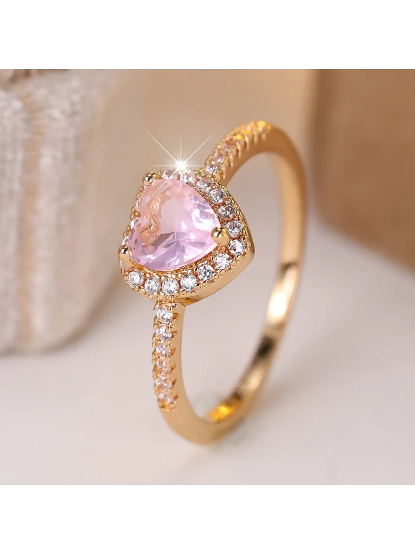 Women s Light Luxury Pink Diamond Heart Shaped Ring Micro Paved Full CZ Zircon Ring Ins Style Niche Design Fashion Jewelry For Girls Elegant Everyday Ring Daily Wear Party Dating Beautiful Rings