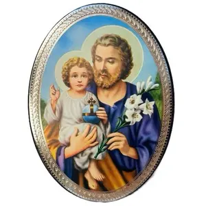 St. Joseph and Child Jesus Icon Gold & Silver Foil Catholic Wall Art with Detailed Artwork and Religious Symbolism