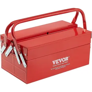 VEVOR Metal Tool Box, 18-inch, 3-Tier 5-Tray Portable Folding Tool Chest Organizer with Handle Lock Hole, Powder Coated Steel, Cantilever Toolbox for Household Factory Warehouse Repair Shop, RedVEVOR Super Brand Day