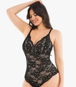 Shapewear Bodysuit V Neck Tummy Control Backless Lace Tank Tops Sleeveless Thong Bodysuit