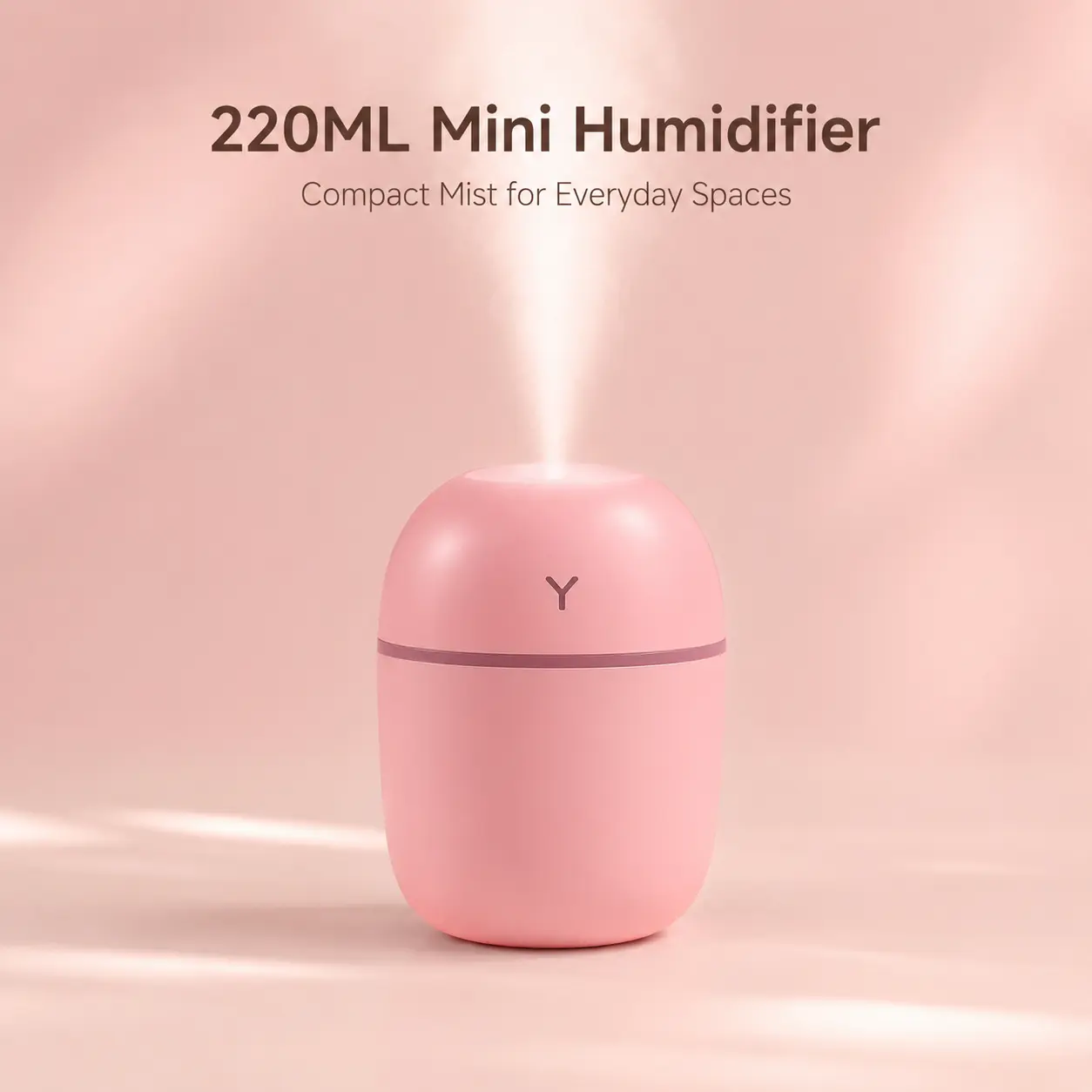 220ML Mini USB Humidifier, Compact Desktop Humidifier with Continuous & Intermittent Mist Modes for Bedroom, Office, Dorm & Study, Pink