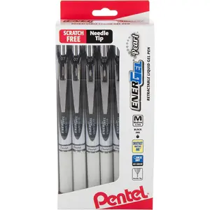 Pentel EnerGel PEARL Retractable Liquid Gel Pen, 0.7mm Medium Line, Needle Tip, Black Ink, 12 Window Box