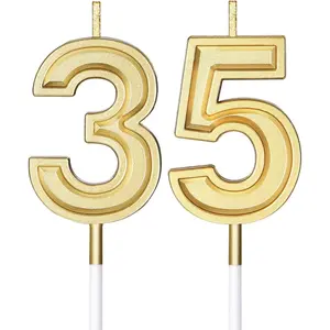 35th Birthday Candles Cake Number Happy Birthday Cake Candles Topper Decoration for Baby Showers Wedding Anniversary Celebration Favor, 3.54 Inches Total Length (Gold)