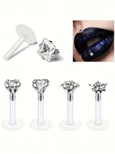 Set of 4 Classic Transparent Acrylic Bars 16g Lip Studs, Cartilage Earrings with Various Shapes for Men/women, Ideal for Daily Wear, Lip Jewelry, Lip Studs for Men and Women