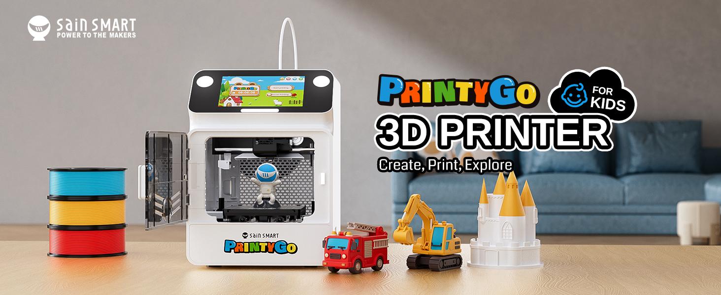 SainSmart PrintyGo 3D Printer for Kids, 600mm/s Auto Leveling Printer for Beginners with 5" Touch Screen, 1500+ Models, Child-Safe Design, Wi-Fi/App Control, Pre-Assembled for STEM Learning Gift SainSmart PrintyGo 3D Printer for Kids, 600mm/s Auto Leveling Printer for Beginners with 5" Touch Screen, 1500+ Models, Child-Safe Design, Wi-Fi/App Control, Pre-Assembled for STEM Learning Gift