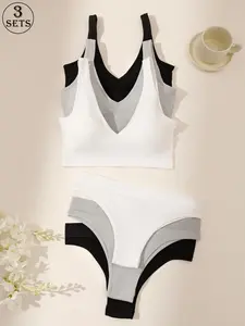 Women's Wireless Bra Set, Underwear Sets, Comfortable Sports Bras, Medium Support, Plain Design, Fitted Style, All Seasons Wear, Buckleless Lining