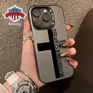 Trendy Letter Cross Pattern Phone Case for iPhone 15 16 14 Pro Max 13 12 11 XR XS Plus E Shockproof Anti-Scratch Durable PC Back Protective Cover Cellphone Protective
