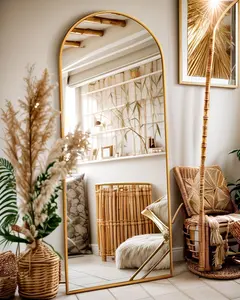 Arched Full Length Floor Mirror, 56”–68” Full Body Standing Mirror with Thin Aluminum Frame, Leaning or Freestanding for Bedroom & Living Room