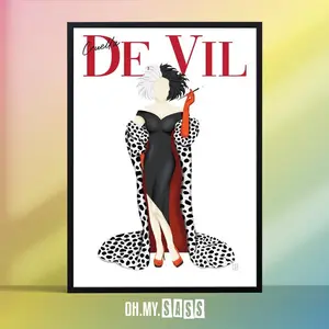 Vintage Cruella De Vil Magazine Cover Print - Villain Drawing Dalmatian Wall Art Poster - Gift For Her - A3 A4 A5