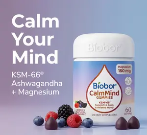Biobor CalmMind Magnesium Gummies with KSM-66 Ashwagandha, 150mg Magnesium Citrate & Glycinate for Relaxation, Stress Relief & Mood Support, Berries Flavor, 60 Count