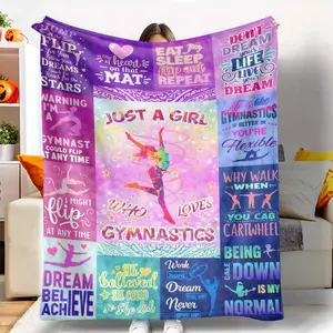 Gymnastics Flannel Blanket Colorful Motivational Quotes Print Soft Warm Cozy Lightweight All Season for Bedroom Living Room Dorm Anniversary Gift Fitness Enthusiasts