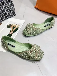 Women's Rhinestone Flat Shoes, Fashionable Plaid Design, Pearl/diamond Low Heel, Dress/wedding Shoes, Work/business/dance Ballet Flats