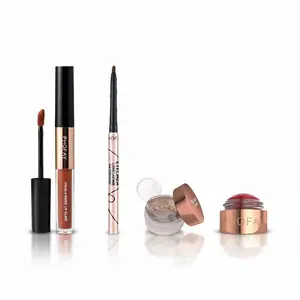 PHOFAY 4-Piece Cosmetic Multi-Pack Makeup Kit - Longwear Eyeliner, Cream Blush, Matte Eyeshadow, Glossy Non-Stick Lip Gloss, Default Shades, All-Skin Oil-Based Formula for Youth-Focused Red-Carpet Look in 7 Days