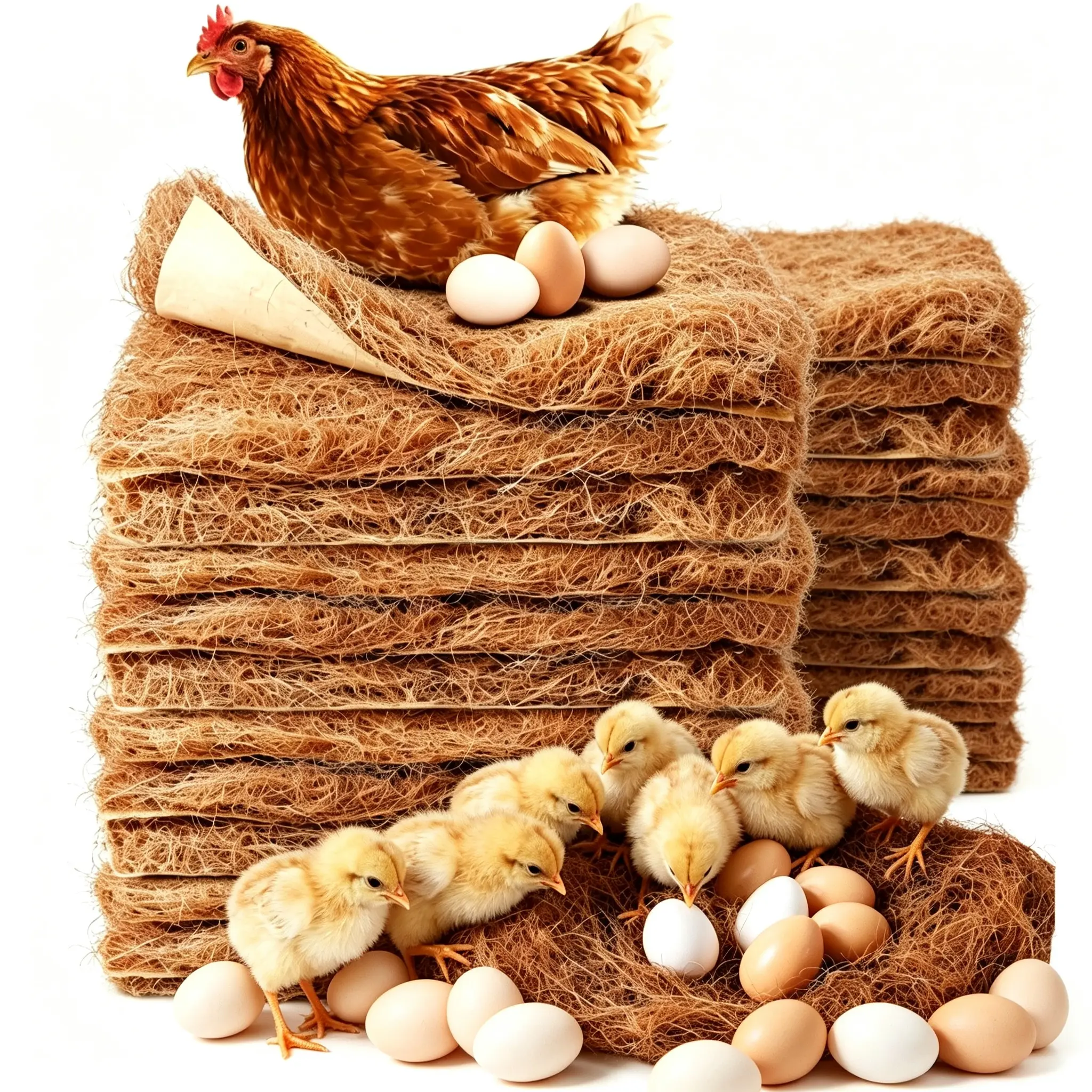 10pcs Natural Coconut Coir Fiber Chicken Nesting Pads & Birdcage Bedding, Soft and Supportive Absorbent Liners for Laying Hens, Durable Coop Nest Box Fits Most Coops, Easy to Clean for Urban Farms