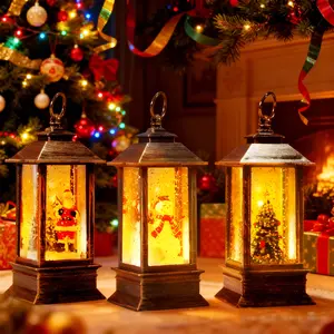 Christmas Mini LED Candle Lanterns, Hanging Holiday Decor with Santa & Christmas tree, Indoor Outdoor Christmas Tree Decorations