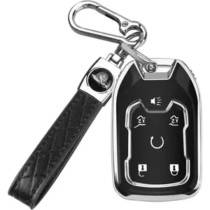 for GMC Key Fob Cover with Keychain, Soft TPU Full Protection Key Shell Key Case for 2016-2025 Chevy Chevrolet Suburban Tahoe GMC Yukon Acadia Terrain, Buttons (Black)