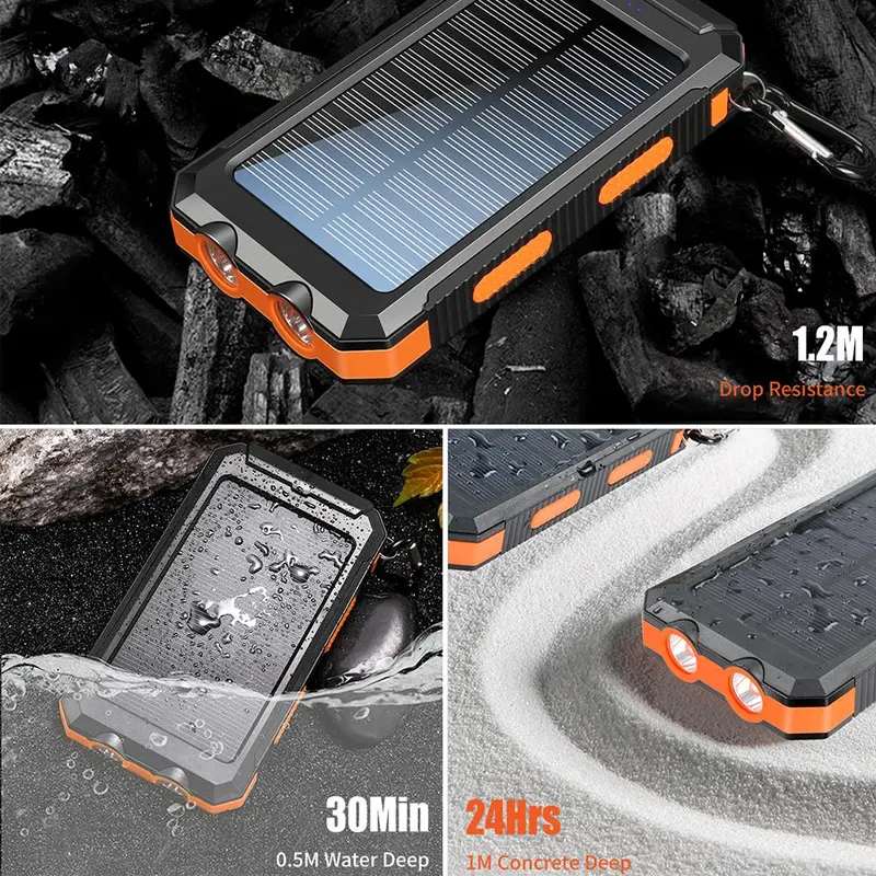 10000mAh Portable Solar Power Bank, Dual USB Output Port Waterproof Power Bank with LED Light, Solar Phone Charger Compatible with iPhone & Android #TOP PICKS 8