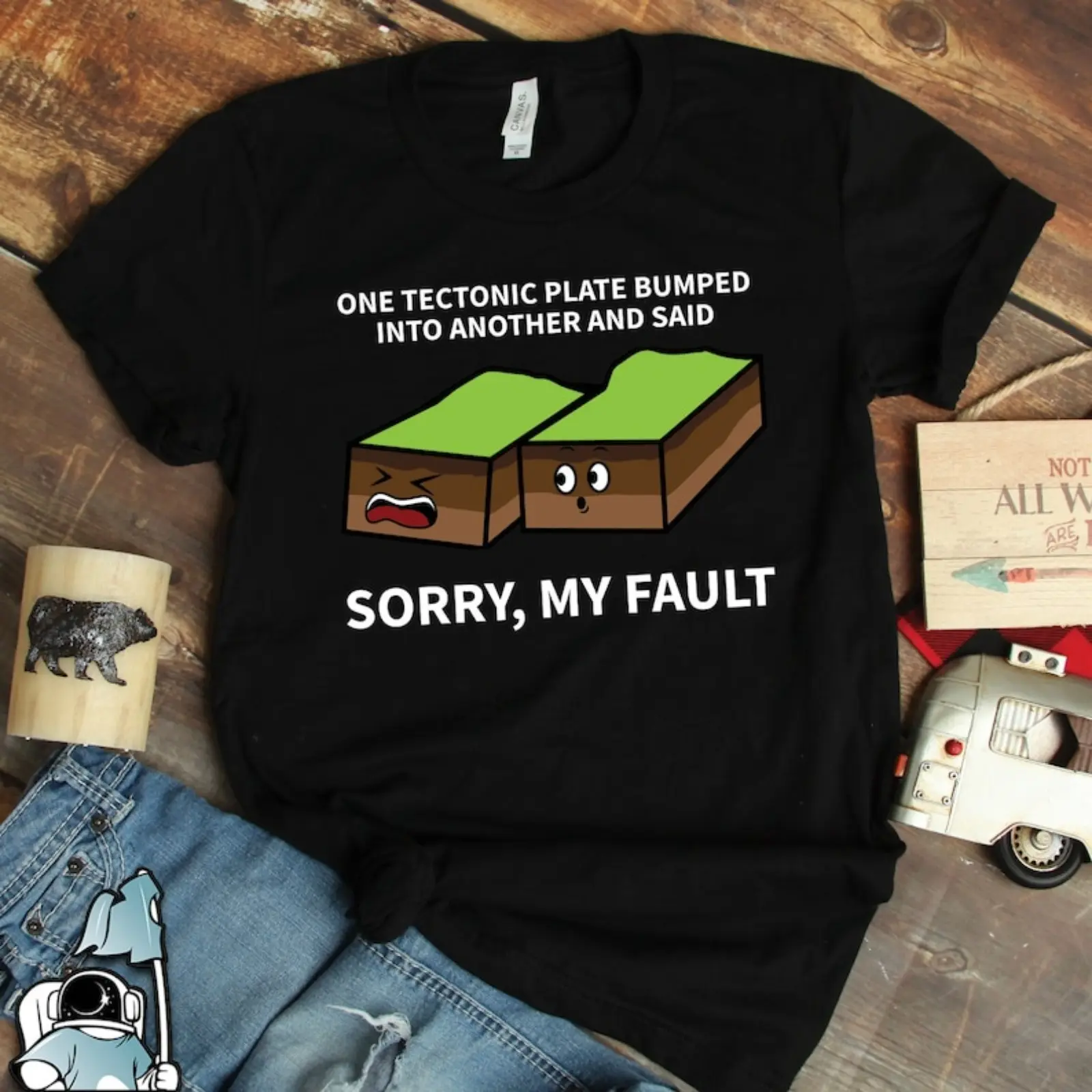 Men's Cotton Knit Short-Sleeve Round Neck Casual Sports Tshirt - Menswear, Cartoon Sports Tops with Tectonic Plates Earthquake My Fault Design, Fabric Earth Science Apparel for Science Teachers
