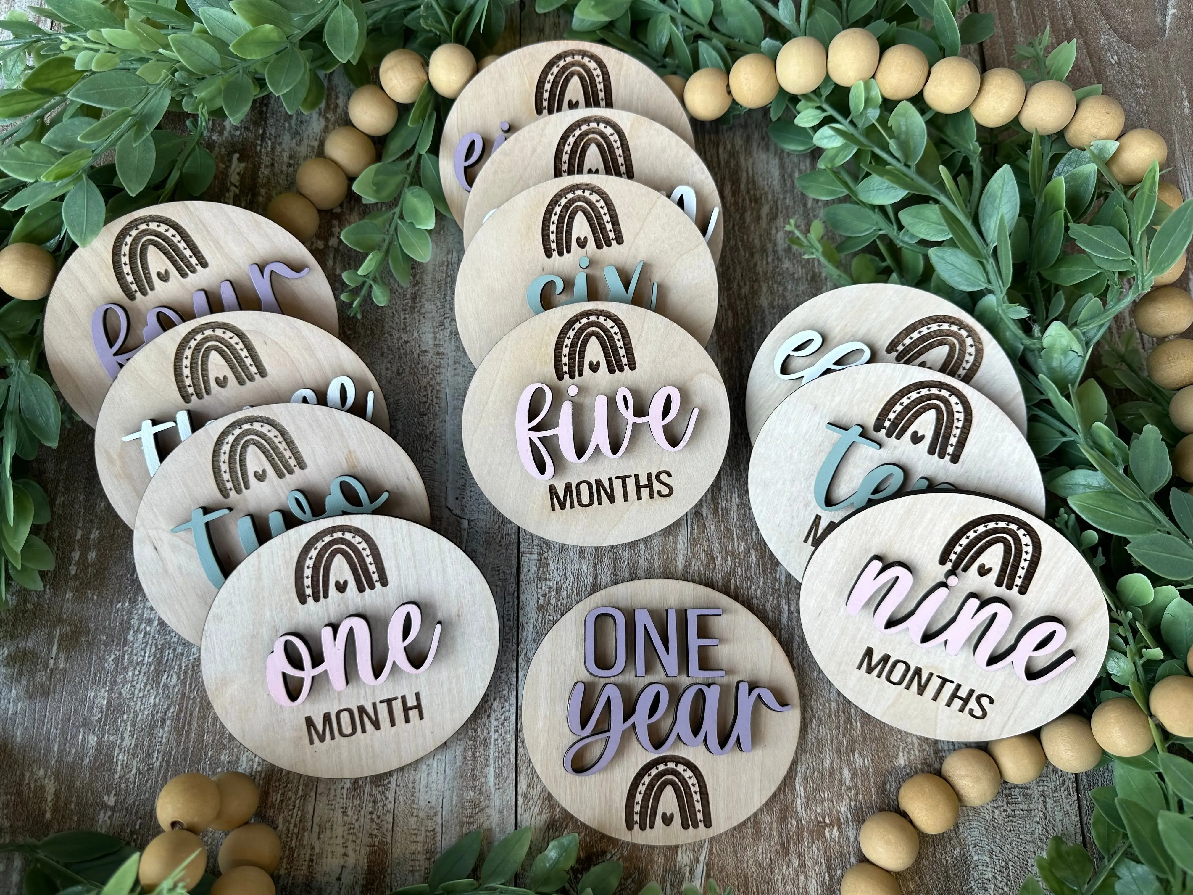 Wooden 3D Monthly Milestone Marker Set - Baby Growth Tracking Home Decor Plaques, Room Accessories