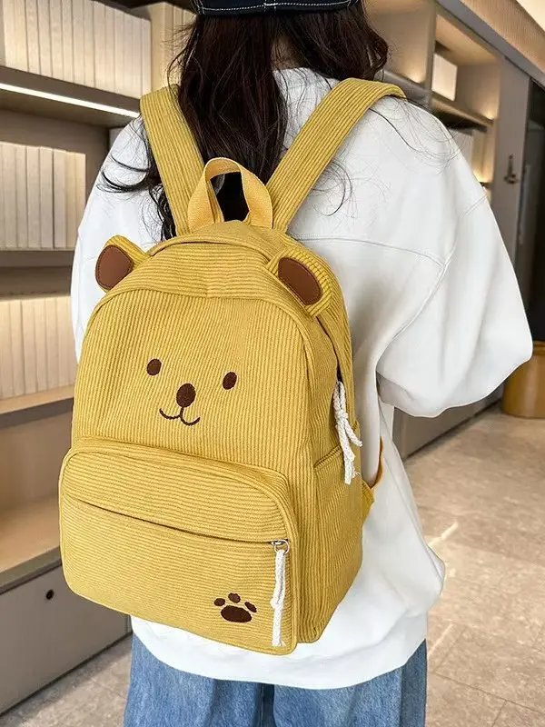 Cute Bear Backpack for Women Nylon Cartoon Kawaii Daily Bag Lightweight Travel Daypack