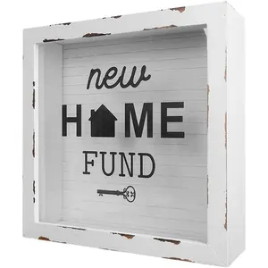 Honeymoon Fund Box Piggy Bank Shadow Box for Wedding Reception Bridal Shower Children Gift (White, New Home Fund)