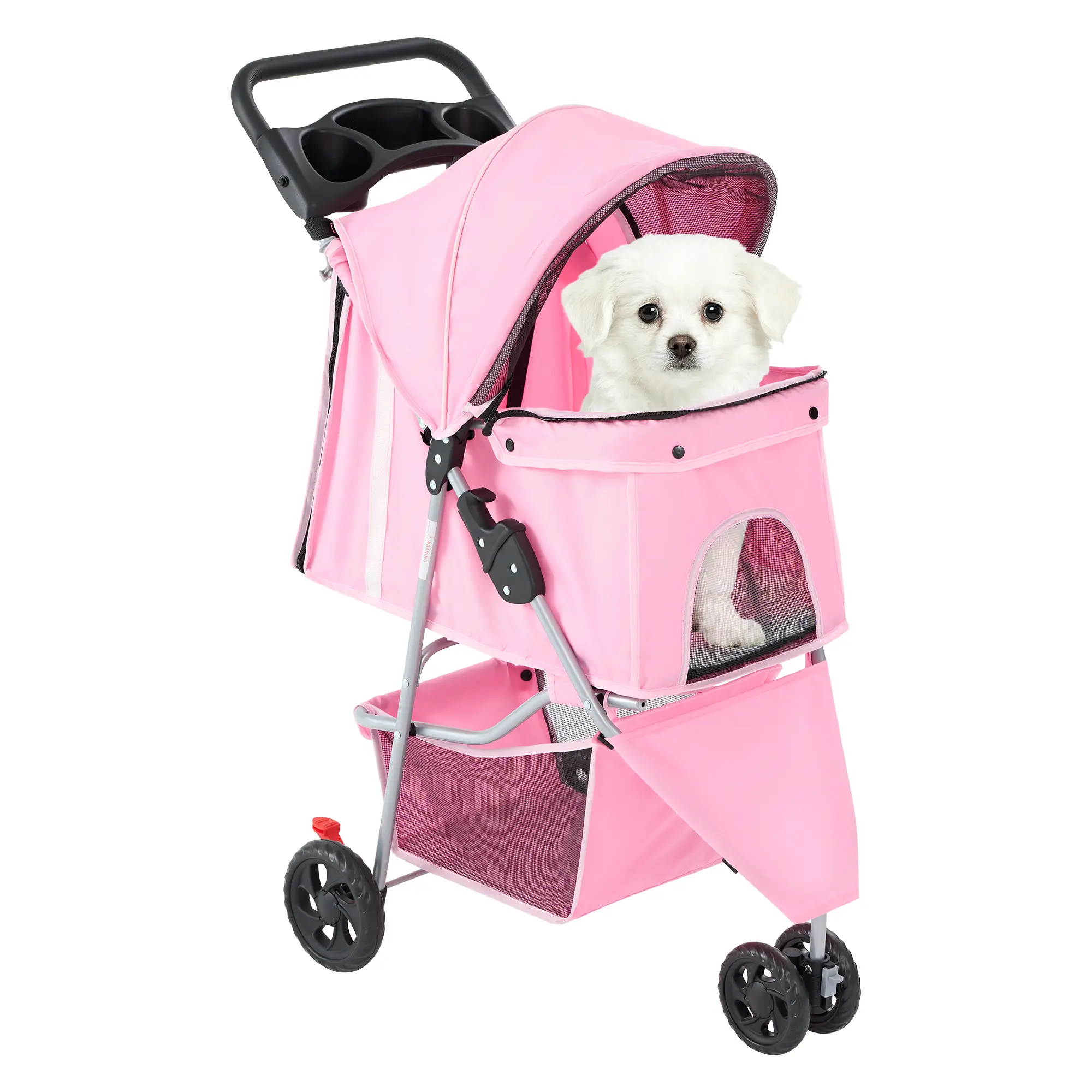 Sweetcrispy 3-Wheel Pet Stroller for Small/Medium Dogs, Foldable Portable Transportation Supplies with Smooth Push Handle, Stability, Breathable Mesh Fabric Window, Large Storage Basket, Cup Holder