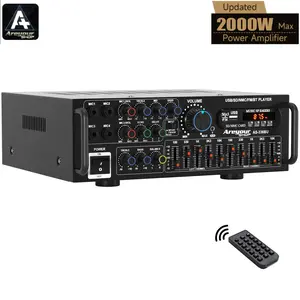 Bluetooth 5.0 HiFi 2000W(Peak) Stereo Power Amplifier with Remote Control & 4 Mic Inputs For Home Car Mixer Radio Subwoofer Smartphone Audio Universal Karaoke FM USB SD AUX,