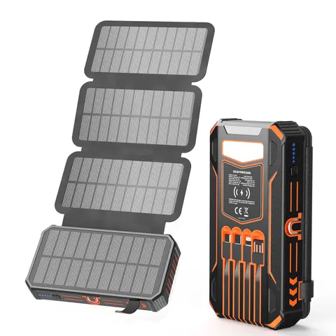 SOARAISE 48000mAh Solar Charger Power Bank, Wireless Portable Charger with 4 Built-in Cables & 7 Outputs,15W Fast Charging Portable Power Bank with USB C, Battery Pack with Flashlight for All Mobile Devices,back to school,back to school haul
