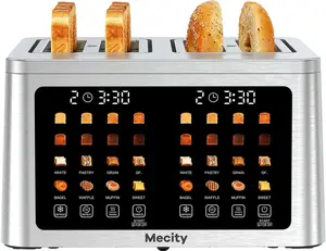 Omnira 4 Slice Toaster Wide Slot, Auto Lift Keep Warm Smart Toaster with Touch Screen, Dual Control Panel, Defrost, Auto Shut Off Digital Toasters for Bagel Muffin Waffle Gluten Free Breads 1700W 120V