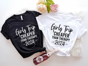 Girls Trip Cheaper Than Therapy 2024 T-shirt, Girls Vacation Shirt, Camping Matching Tee, Girls Weekend Trip Short Sleeve, Vacay Mode Shirt.