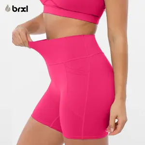 BRXL【Discount for live】Women's 5 Inch Inseam Biker Shorts with Pockets High Waist Buttery Soft Yoga Athletic Gym Running Volleyball Spandex Shorts Underwear Free & Practical Pocket Design UPF 50+ Sun Protection-brxl-3