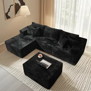 Boneless Modular Sectional Sofa Couch, Luxury Black Sectional Couches for Living Room & Apartment, Comfy Corduroy Couch Sofa with Chaise Lounge, Free Combination Sleeper Sofa with Memory Foam