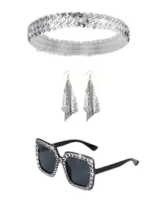 3-Piece Disco Party Set, Glitter Headband, Rhinestone Sunglasses, Sparkly Earrings, Perfect for Costume Parties, Christmas, Valentine's Day
