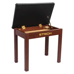 STRICH Piano Bench with Storage, Solid Wood Keyboard Bench Piano Bookcase Stool Chair Seat with Padded Cushion, Walnut Color