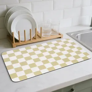 Checkered Dish Drying Mat, Absorbent Coffee Bar Mat for Kitchen Counter Dish Rack Espresso Machine