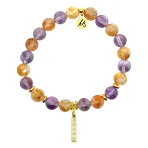 Gold Charm Collection - Amethyst Citrine Gemstone Bracelet with Intentions Gold Charm