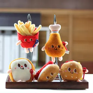 Cute Cartoon Keychain French Fries Hamburger Hot Dog Drumstick Plush Keychain Backpack Bookbag Charms Accessories