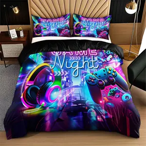 3-Piece Game Controller Print Bedding Set, Soft Breathable Fabric, All-Season Use, Includes 1 Fitted Sheet + 2 Pillowcases