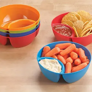 6-Pack Plastic Snack Serving Bowls with Dip Holder Multi-Purpose Dipping Containers Stackable Space-Saving Design Easy Clean for Home & Restaurant Use