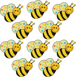 10 Pieces Bee Embroidered Iron-on Patches Large Bee Shape Sew on Patches Cute Applique Sewing Patches for Bags, Jackets, Jeans, Hats, Clothes DIY Bee Decoration Patches