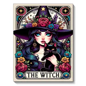 Witch Tarot Diamond Art Painting Gothic Witch and Black Cat Full Round/Square Diamond Mosaic Cross Stitch Kit Home Bedroom Decor