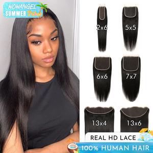 WOWANGEL 2X6/5X5/6x6/13X4/13X6 HD Lace  Straight Real Human Hair Closure/Frontal Only Ultra-thin Invisible Lace Closure Pre Plucked Single Knot #SummerVibes