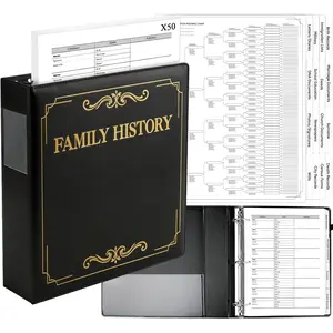 Family History Binder 3 Ring 50 Families Group Sheets 8th Generation Family Tree Chart 16 Sheets Genealogy Binder Black Cover Genealogy Organizer Supplies with Pen Loop PVC Pocket for Families History