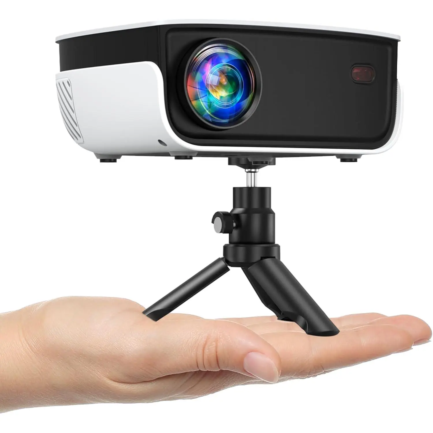 Mini Projector, Portable Outdoor Movie Projector with Tripod, 1080P and 200" Supported Small Projector Compatible with TV Stick, Phone, PS5, HDMI, USB for Home, Bedroom, Gaming, Outdoor Use