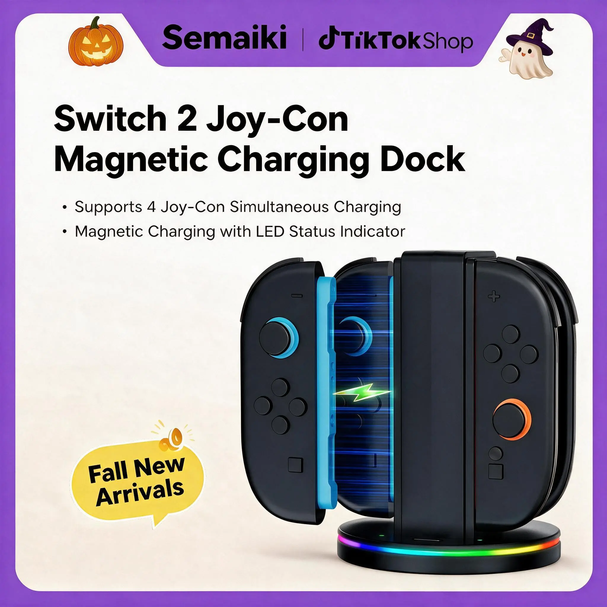 Semaiki Switch Controller Charging Dock for Nintendo Switch for JoyCons | 4-in-1 Fast Switch Charging Station for Joycon Controllers, Switch Charger Stand Accessories, LED Indicator, Charging Cable