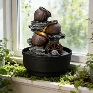 Three-tier Fountain Featuring Water Wheels, Flowing Water Fountains, Water Feature Decorations And Accessories, Tabletop Fountain Ornaments, Flowing Water Fountains, And Boss Office Decorations In An Artistic And Leisure Style, Festival Gift