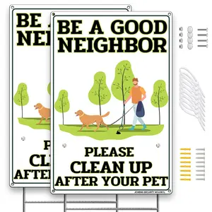 Clean Up After Your Pet Aluminum Signs 2 Pack 12x8 Inch No Pooping Dog Signs with Metal Stake and Mounting Hardware for Yard tin sign wall decor sign aluminum wall art warning sign custom yardsigns tree garden fence farm house sign Decoration Signage