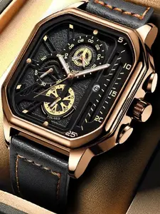 Men's Classic Business Square Dial Analog Quartz Watch, Fashion All-match Pu Leather Strap Wristwatch, Thoughtful Gift for Birthday for Men, with Box, National Day Offers